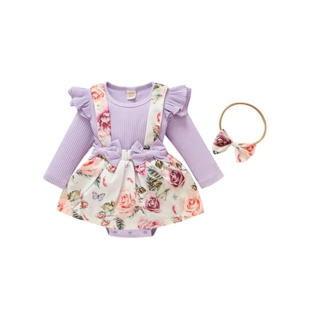 IZhansean Newborn Baby Girls Floral Romper Dress Ruffle Long Sleeve Bodysuit Dresses and Headband 2Pcs Clothes Purple 12-18 Months
IZhansean Newborn Baby Girls Floral Romper Dress Ruffle Long Sleeve Bodysuit Dresses and Headband 2Pcs Clothes Purple 12-18 Months