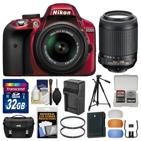 Nikon D3300 Digital SLR Camera & 18-55mm G VR (Red) & 55-200mm VR DX II AF-S Zoom Lens + 32GB Card + Case + Battery\/Charger + Tripod + Filters Kit Nikon D3300 Digital SLR Camera & 18-55mm G VR (Red) & 55-200mm VR DX II AF-S Zoom Lens + 32GB Card + Case + Battery\/Charger + Tripod + Filters Kit