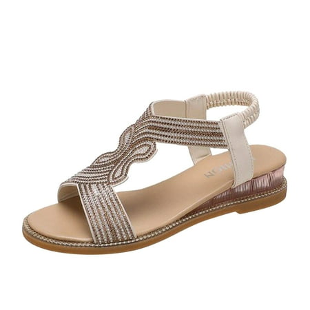 fvwitlyh Gladiator Sandals for Women Women s Wedge Ankle Strap Open Toe Espadrille Wedge Sandals