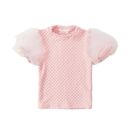 Girls Solid Color Bubble Sleeve T-Shirts Summer Lovely Children Fashion Stitching Yarn Short Sleeve Top Child Leisure Outwear
Girls Solid Color Bubble Sleeve T-Shirts Summer Lovely Children Fashion Stitching Yarn Short Sleeve Top Child Leisure Outwear