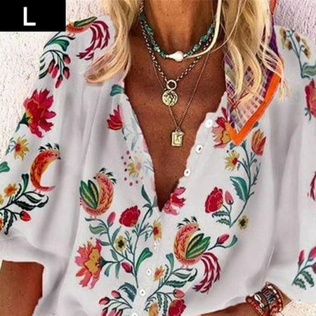 BESTHUA Women Casual V neck shirt Loose Print Blouse Three Quarter Sleeve Top
BESTHUA Women Casual V neck shirt Loose Print Blouse Three Quarter Sleeve Top