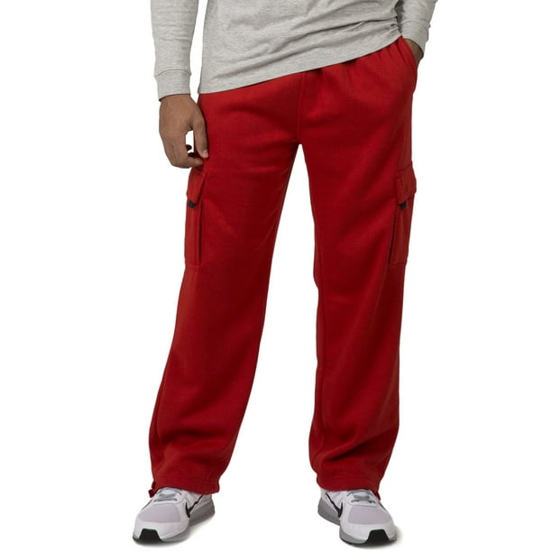 Vibes ProActive Mens Red Fleece Relax Fit Cargo Pants Drawstring Male Adult