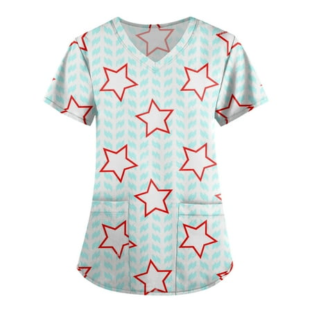 Sksloeg Womens Scrub Tops Plus Size Red White Blue Star Stripe Printed Scrub Nurse Top Shirts Short Sleeve Working Tops Workwear Comfy Shirt Blouses Clothing Green S
Sksloeg Womens Scrub Tops Plus Size Red White Blue Star Stripe Printed Scrub Nurse Top Shirts Short Sleeve Working Tops Workwear Comfy Shirt Blouses Clothing Green S