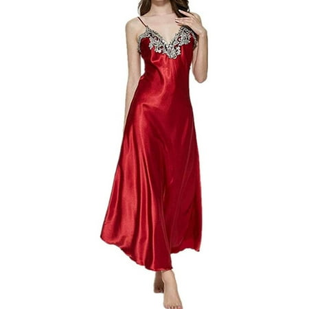 Sunisery Women V-Neck Satin Silk Lace Lingerie Pajama Night Dress Nightgown Sleepwear
Sunisery Women V-Neck Satin Silk Lace Lingerie Pajama Night Dress Nightgown Sleepwear