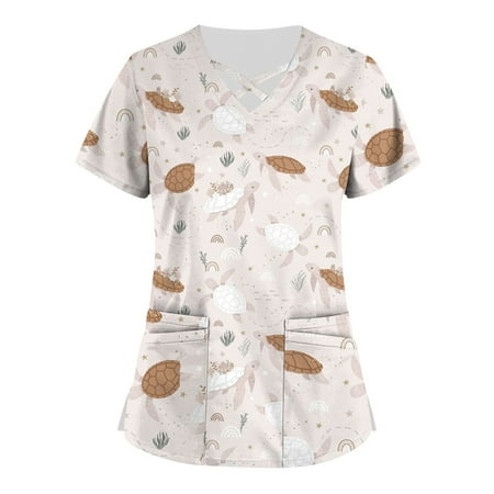 QWANG Plus Size Cute Printed Scrub Working Uniform Tops For Women Cross V-Neck Short Sleeve Fun T-Shirts Workwear Tee With Pockets
QWANG Plus Size Cute Printed Scrub Working Uniform Tops For Women Cross V-Neck Short Sleeve Fun T-Shirts Workwear Tee With Pockets