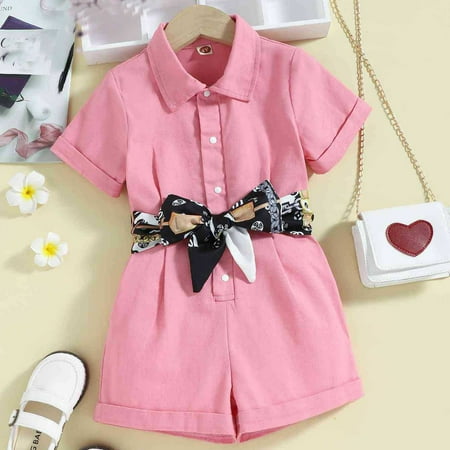 NIUREDLTD Todder Girls Babys Short Sleeve Pink Jumpsuit Fashion Silk Scarf Belt Outwear For Babys Clothes
NIUREDLTD Todder Girls Babys Short Sleeve Pink Jumpsuit Fashion Silk Scarf Belt Outwear For Babys Clothes