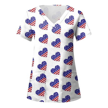 4th Of July American Flag Tops Scrubs For Women Tops Blue Print Daily Summer Shirts V Neck Tank Print Blouse Short Sleeve Workout Casual Loose Tees With Pocket Nurse Uniforms Women
4th Of July American Flag Tops Scrubs For Women Tops Blue Print Daily Summer Shirts V Neck Tank Print Blouse Short Sleeve Workout Casual Loose Tees With Pocket Nurse Uniforms Women
