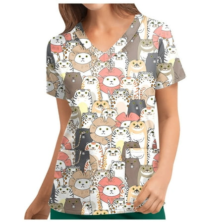 TKing Fashion Independence Day Women Plus Size Scrubs Top V-Neck Short Sleeve Printed Pockets Work Blouse for Women Light Brown S
TKing Fashion Independence Day Women Plus Size Scrubs Top V-Neck Short Sleeve Printed Pockets Work Blouse for Women Light Brown S