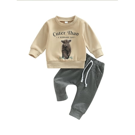 Diconna Toddler Baby Fall Outfits Western Cow Print Long Sleeve Pullover Sweatshirt + Pocket Long Pants 2Pcs Set Khaki 12-18 Months
Diconna Toddler Baby Fall Outfits Western Cow Print Long Sleeve Pullover Sweatshirt + Pocket Long Pants 2Pcs Set Khaki 12-18 Months