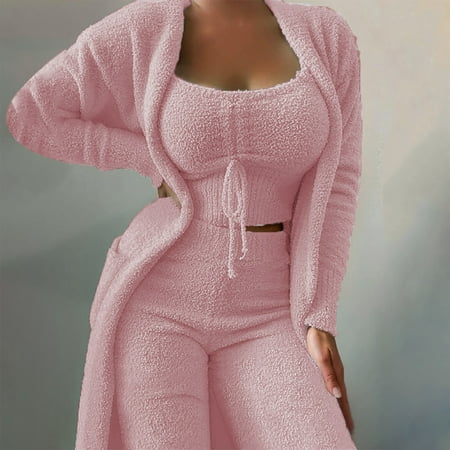 Thermal clothesWomen s Winter Casual Solid Color Drawstring Plush Coat Vest Long Pants 3-piece Pajama Suit CHMORA
Thermal clothesWomen s Winter Casual Solid Color Drawstring Plush Coat Vest Long Pants 3-piece Pajama Suit CHMORA