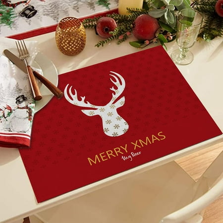 Kitchen Gadgets Waterproof Red Christmas Placemats For Dining Table 32 X 21 Cm Seasonal Winter Xmas Snowflakes Holiday Washable Table Mats Kitchen Accessories Kitchen Organization