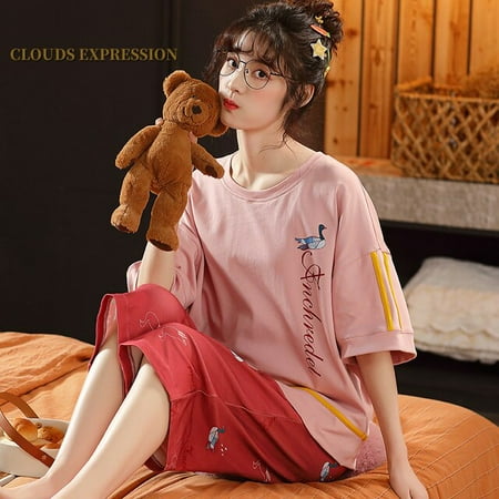 QWZNDZGR New Arrivals Knitted Cotton Summer Short Sleeved Plus Size M-5XL Women Pajamas Set Pyjamas Women Sleepwear Cute Cartoon Pijamas
QWZNDZGR New Arrivals Knitted Cotton Summer Short Sleeved Plus Size M-5XL Women Pajamas Set Pyjamas Women Sleepwear Cute Cartoon Pijamas