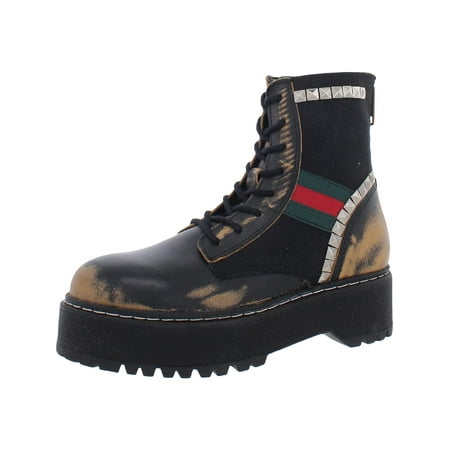 Steve Madden Womens Burner Leather Mixed Media Combat & Lace-up Boots