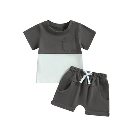 Suanret 2Pcs Toddler Baby Boys Shorts Sets Short Sleeve Patchwork T-shirt Elastic Waist Shorts Summer Outfits Dark Gray 2-3 Years
Suanret 2Pcs Toddler Baby Boys Shorts Sets Short Sleeve Patchwork T-shirt Elastic Waist Shorts Summer Outfits Dark Gray 2-3 Years
