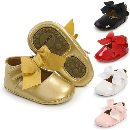 Infant Baby Girls Soft Sole Bowknot Princess Wedding Dress Mary Jane Flats Prewalker Newborn Light Baby Sneaker Shoes
