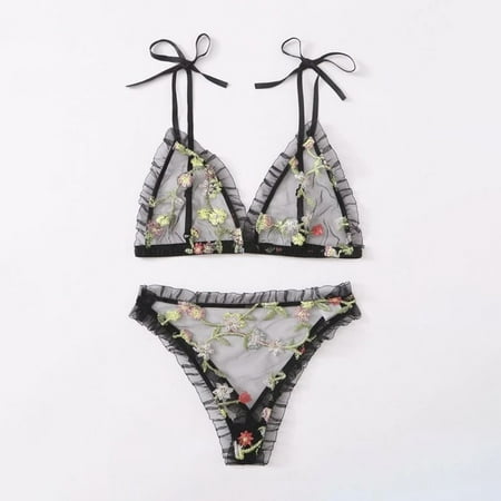 ALSLIAO Womens Floral Lace Bra Set See Through Thin Underwear Lingerie And Panties Set Black L
ALSLIAO Womens Floral Lace Bra Set See Through Thin Underwear Lingerie And Panties Set Black L