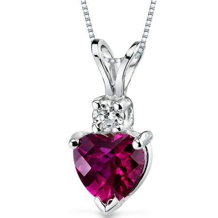 Peora 1.00 Ct Heart Shape Created Ruby 14K White Gold Pendant with Diamond Accent, 18