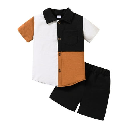 Toddler Boys Short Sleeve Patchwork T-Shirt Tops Shorts Kids Gentleman Outfits Child Clothing Streetwear Dailywear Outwear