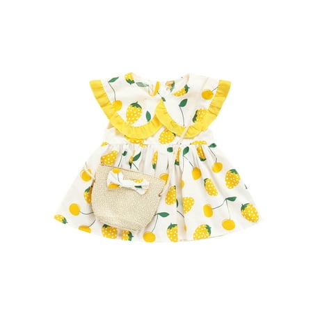 Canrulo Infant Baby Girls Summer Dress 3 Colors Cartoon Strawberry Printed Sleeveless Ruffled A-Line Dress With Bag Yellow 12-18 Months
Canrulo Infant Baby Girls Summer Dress 3 Colors Cartoon Strawberry Printed Sleeveless Ruffled A-Line Dress With Bag Yellow 12-18 Months