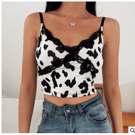 Beixinder Woman s Sexy Cow Print Camisole V-neck Lace Splicing Slim Elastic Backless Midriff-baring Sling Top Daily Life
Beixinder Woman s Sexy Cow Print Camisole V-neck Lace Splicing Slim Elastic Backless Midriff-baring Sling Top Daily Life