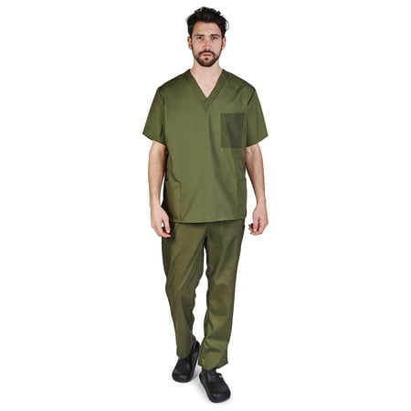 Natural Uniforms Men Scrub Set Men Medical Uniforms 102 (Olive Large)