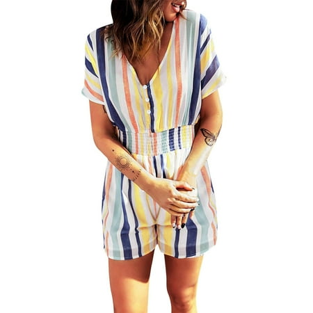 Jumpsuits Bodysuit For Womens Summer Fashion Elastic Waist Striped Print V Neck Button Short Sleeve Jumpsuit Plus Size Lingerie For Women Underwear Pajamas For Women
Jumpsuits Bodysuit For Womens Summer Fashion Elastic Waist Striped Print V Neck Button Short Sleeve Jumpsuit Plus Size Lingerie For Women Underwear Pajamas For Women
