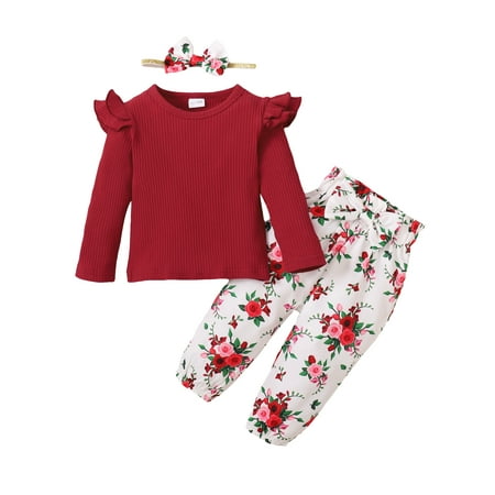 NZRVAWS Toddler Baby Girls Winter Outfits 2 Years Girls Ruffle Sleeve Solid Color Top 3 Years Girls Floral Print Pants Headband 3Pcs Clothes Set Red
NZRVAWS Toddler Baby Girls Winter Outfits 2 Years Girls Ruffle Sleeve Solid Color Top 3 Years Girls Floral Print Pants Headband 3Pcs Clothes Set Red