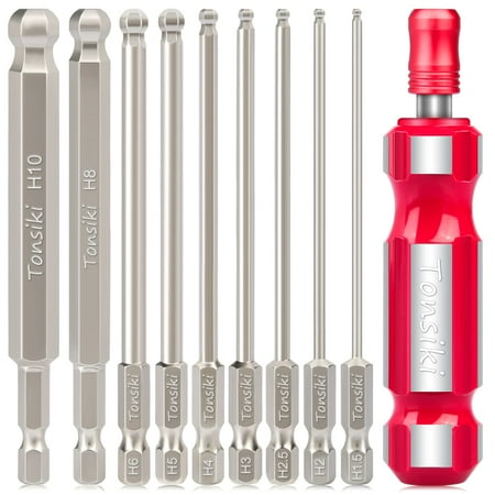 Tonsiki 10PCS Allen Wrench Drill Bits Ball End Hex Screwdriver Bits & Ratcheting Screwdriver Handle
Tonsiki 10PCS Allen Wrench Drill Bits Ball End Hex Screwdriver Bits & Ratcheting Screwdriver Handle