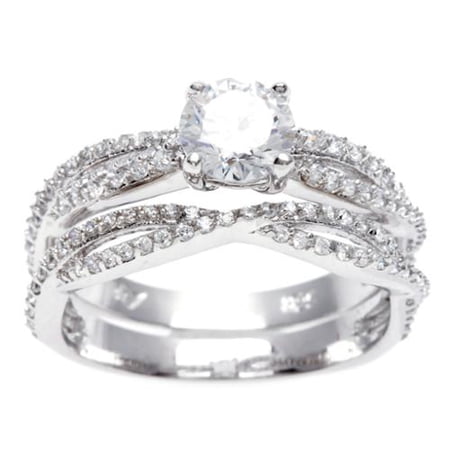 Sterling Essentials Silver Round CZ Intertwined Bridal-style Ring Set Size 8