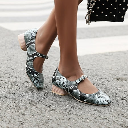 Fashion Artificial Snake Pattern Leather Low Heel Ladies Summer Sandals