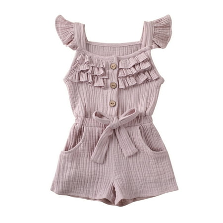 Canrulo Toddler Baby Girls Sleeveless Romper Fly Sleeve Button Solid Jumpsuit Kids Summer One Piece Clothes Light Purple 6-12 Months
Canrulo Toddler Baby Girls Sleeveless Romper Fly Sleeve Button Solid Jumpsuit Kids Summer One Piece Clothes Light Purple 6-12 Months