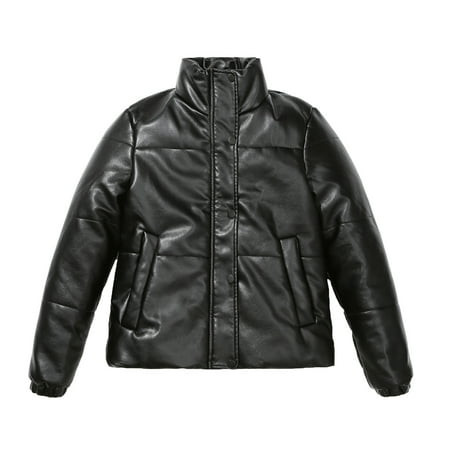 Womens Winter Coats PU Leather Padded Jacket Warm Turtle Neck Long Sleeve Zipper Button Outerwear with Pockets
Womens Winter Coats PU Leather Padded Jacket Warm Turtle Neck Long Sleeve Zipper Button Outerwear with Pockets
