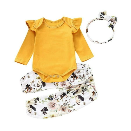 Newborn Baby Girl Clothes Ruffles Long Sleeve Romper Jumpsuit Tops Floral Pants Headband Set Cute Princess Outfits
Newborn Baby Girl Clothes Ruffles Long Sleeve Romper Jumpsuit Tops Floral Pants Headband Set Cute Princess Outfits