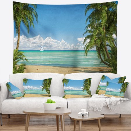 DESIGN ART Designart 'Palms at Caribbean Beach' Seashore Photo Wall Tapestry