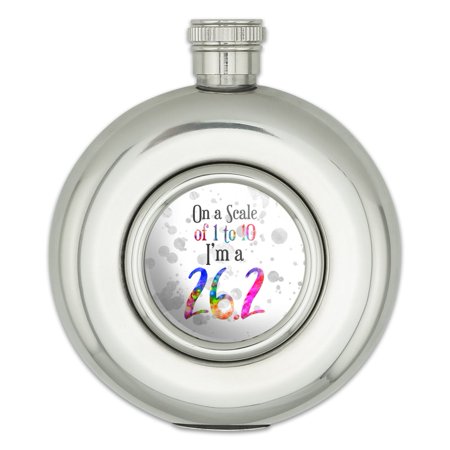 26.2 Marathon Scale of 1 to 10 Rainbow Runner Round Stainless Steel 5oz Hip Drink Flask