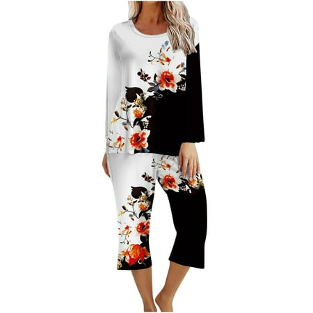 XFLWAM Women s Sleepwear Capri Pajama Sets Long Sleeve Two-Piece Pjs Crew Neck Lounge Sets Tops & Capri Pants with Pockets
XFLWAM Women s Sleepwear Capri Pajama Sets Long Sleeve Two-Piece Pjs Crew Neck Lounge Sets Tops & Capri Pants with Pockets