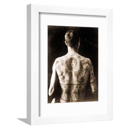 Portrait of a Man with an Elaborate Back-Piece Tattoo C.1910 Framed Print Wall Art