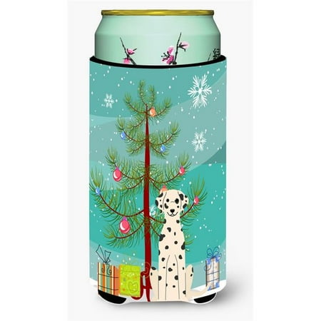 Merry Christmas Tree Dalmatian Tall Boy Beverage Insulator Hugger