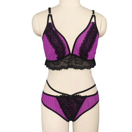 TAIAOJING Fashion Women Plus Size Muslin Lace Mesh Lingerie Set Underwear