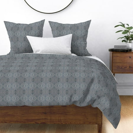 Subtle Shibori Modern Geometric Indigo Tiedye Box Sateen Duvet Cover by Roostery