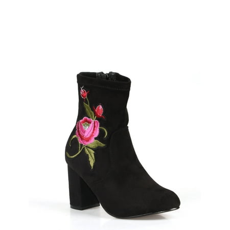 Nature Breeze Women s Rose Detailed Ankle Booties in Black