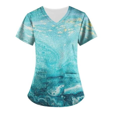 XHJUN Womens Scrub Tops Plus Size Cute Printed Scrub Tops Women Tie V-Neck Working Uniform T-Shirt with Pockets Cyan XXXXXL
XHJUN Womens Scrub Tops Plus Size Cute Printed Scrub Tops Women Tie V-Neck Working Uniform T-Shirt with Pockets Cyan XXXXXL