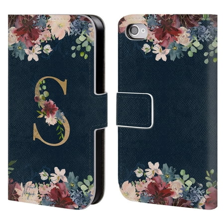 OFFICIAL NATURE MAGICK FLORAL MONOGRAM GOLD NAVY 2 LEATHER BOOK WALLET CASE COVER FOR APPLE IPHONE PHONES