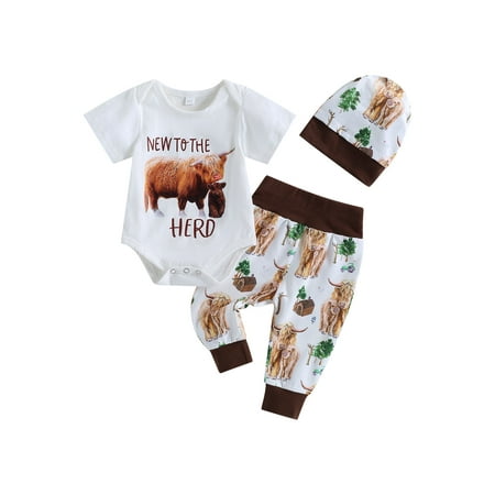 Qtinghua Newborn Baby Boy Western Summer Clothes New to The Herd Romper Cow Romper Pants Hat Infant Outfits White 6-12 Months
Qtinghua Newborn Baby Boy Western Summer Clothes New to The Herd Romper Cow Romper Pants Hat Infant Outfits White 6-12 Months