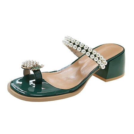 

MIASHUI Summer Sandals for Women 2024 Fairy Wind Pearl Thick with External Wear A Word Drag Female Summer French Half Drag Fashion High with Sandals Green 7.5