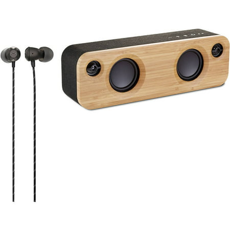 House Of Marley EM-JA013-SB Mini Get Together Bluetooth Portable Audio System and House Of Marley EM-FE033 Nesta In-Ear Headphones with Microphone
