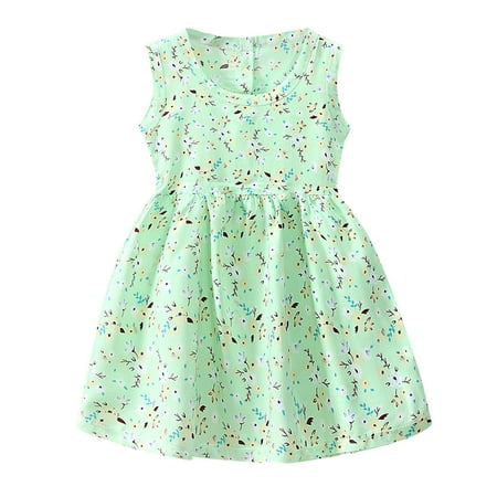 Girls Midi Dress Sleeveless Princess Dress Floral Print Green 80