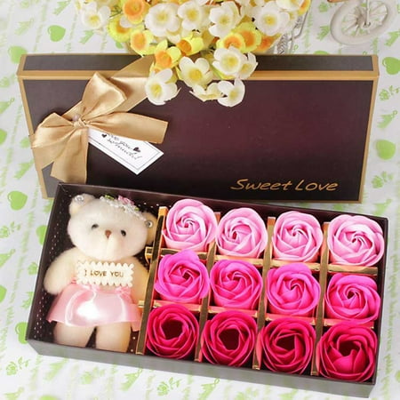 NIUREDLTD Home Decoration 12 Gift Rose Gift Day Valentine s Flower Small Gift Soap Bear Box Gift Home Decor