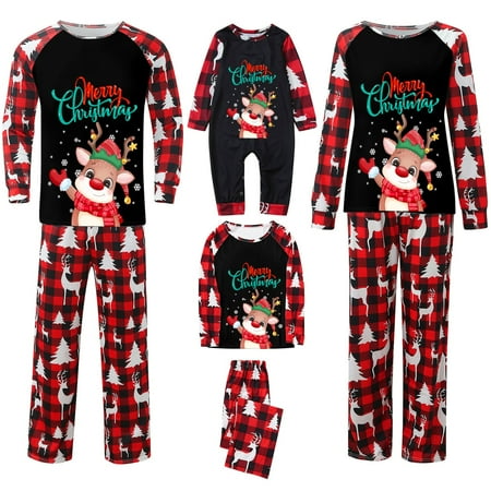 Matching Pajamas for Family Newborn Pajamas Christmas Pj s Letter Print Top and Plaid Pantssleepwear