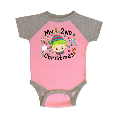 Inktastic My 2nd Christmas Elf Boy with Candy Canes Gift Baby Boy or Baby Girl Bodysuit